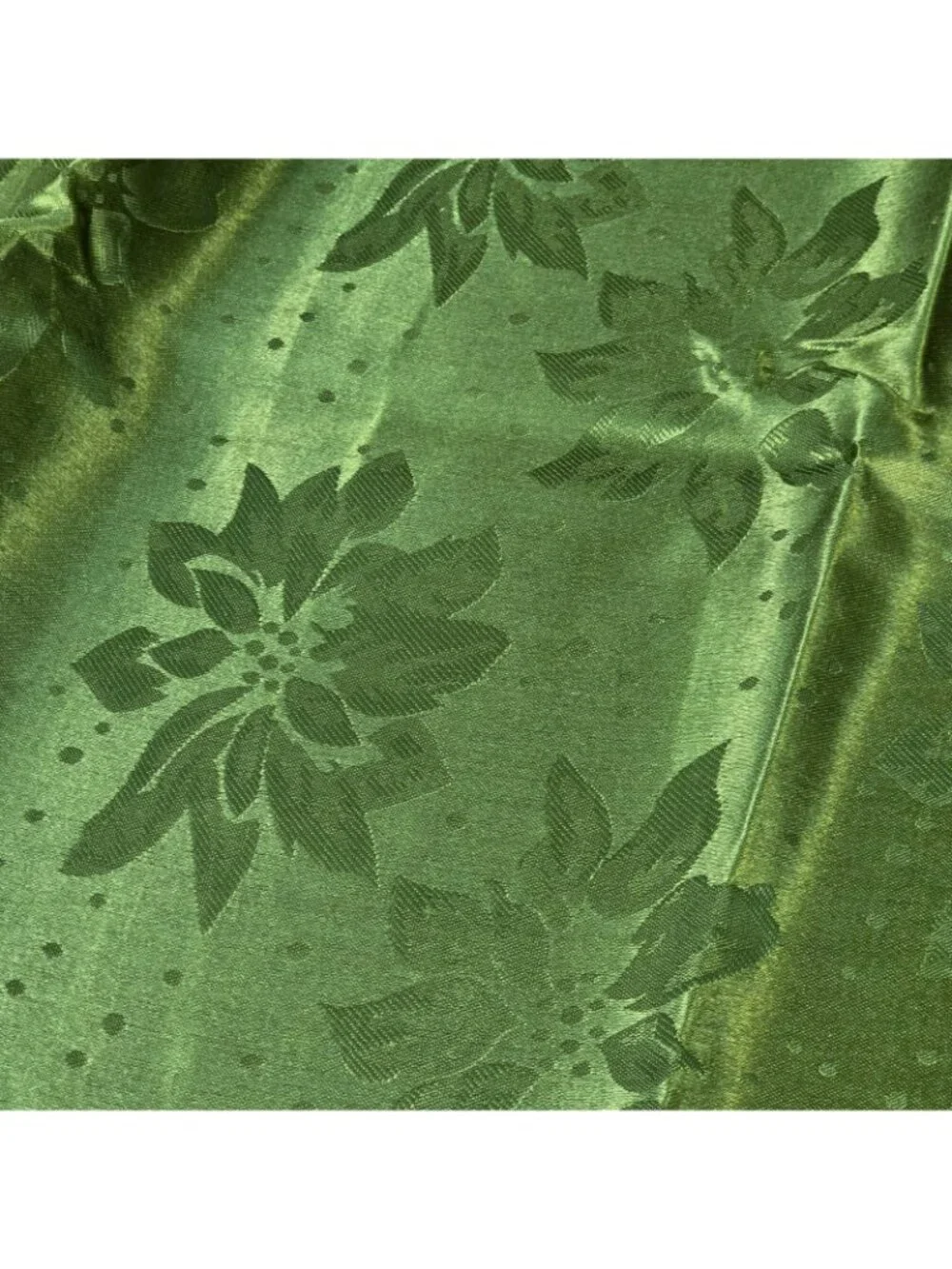 Vintage Holiday Damask Tablecloth Green Poinsettia  52” x 70” Polyester